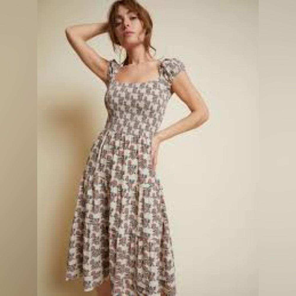 NATION LTD Midi Dress brown floral western cottage core XS NWT 100% Pima cotton